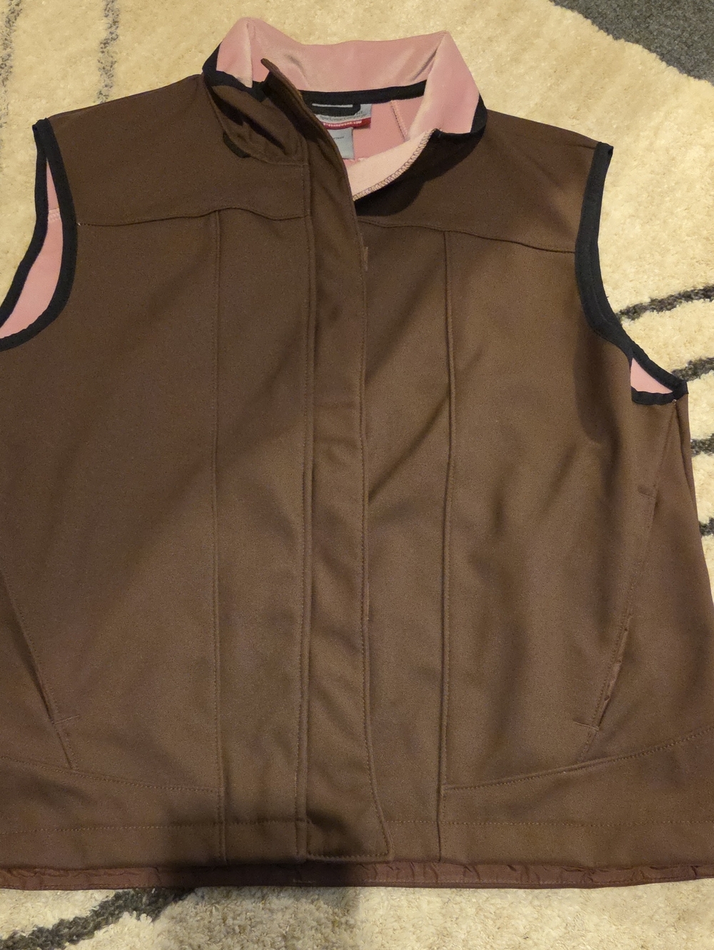 Women's Brown Vest with Pink Trim - Classic Sleeveless Layer